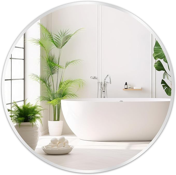 Fabuday Silver Round Mirror for Wall 24 inch - Circle Mirror for Bathroom, Entryway, Living Room, Hallway, Vanity Decor, Small Matte Metal Frame Mirrors-Ruum Studio Home