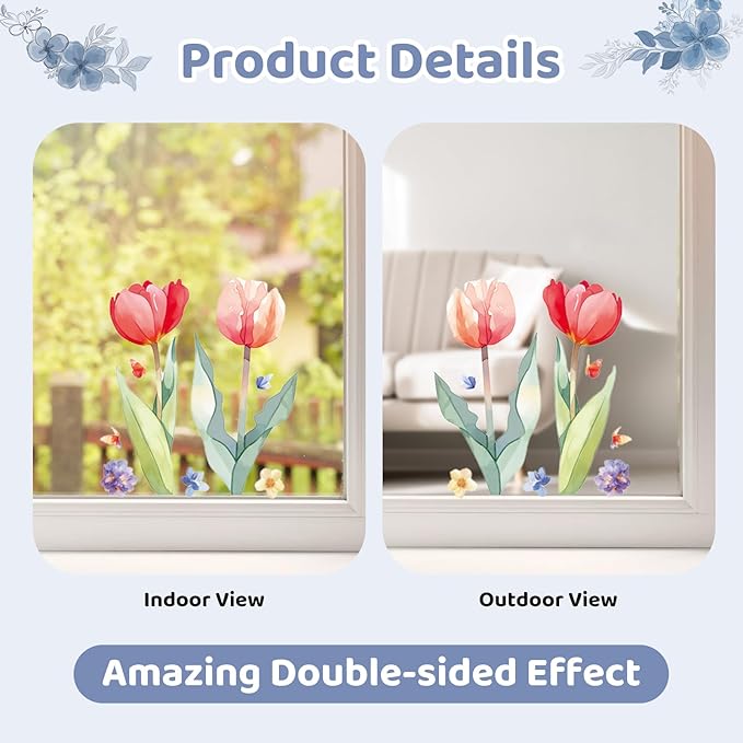 DC-BEAUTIFUL 116 PCS Spring Window Clings, 9 Sheets Double-Sided Hummingbird Butterfly Flower Easter Window Stickers, Reusable Static Floral Window Decals for Home School Office Party Decors-Ruum Studio Home
