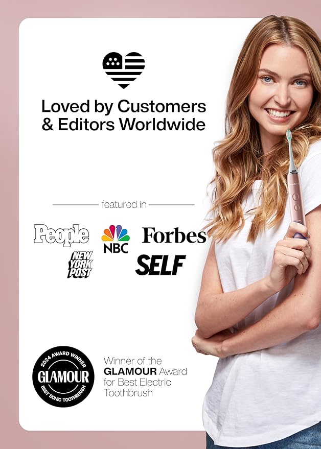 Aquasonic Vibe Series Ultra-Whitening Toothbrush – ADA Accepted Electric Toothbrush - 8 Brush Heads & Travel Case – 40,000 VPM Motor & Wireless Charging - 4 Modes w Smart Timer – Satin Rose Gold-Ruum Studio Home