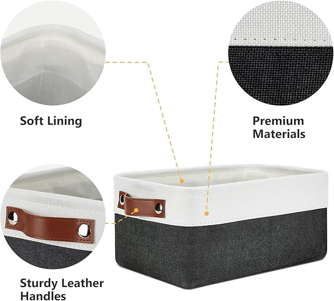 DULLEMELO Small Storage Baskets 6 Pack, Fabric Collapsible Gift Storage Baskets for Shelves, Closets, Nursery, Home, Office Organizing,Small Canvas Linen Rectangular Storage Bins (White&Black)-Ruum Studio Home