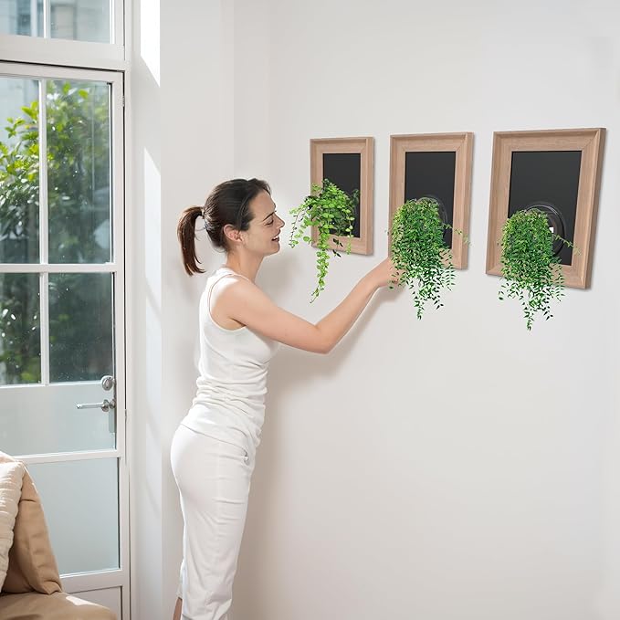 Natural Wooden Frame Wall Hanging Planter for Hydroponic Plants, 12'' x16''inch Wall Vase with Round Acrylic Propagation Station，Bathroom, Office, or Living Room Décor, Set of 3-Ruum Studio Home