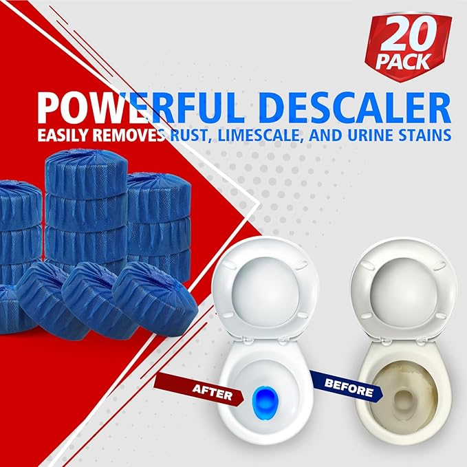 USKICH Toilet Bowl Cleaner Tablets 20 PACK, Bathroom Automatic Toilet Tank Blue Cleaners with Bleach, Slow-Releasing Household Toilet Cleaners for Deodorizing, Descaling, against Tough Stains-Ruum Studio Home