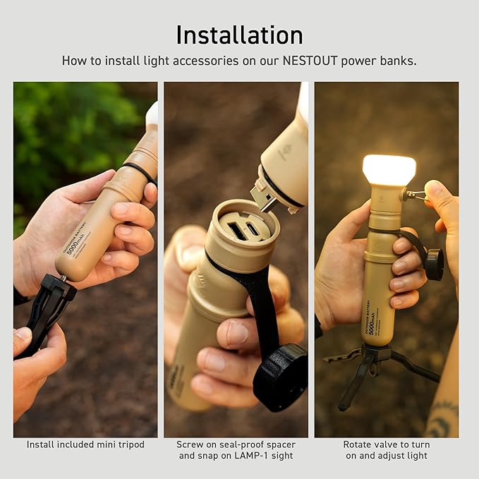 ELECOM NESTOUT Outdoor Camping LED Panel Flashlight w/Mini Tripod, Dimmable USB Powered LED Light, IP44 Water Dust Resistant, 30-1000 Lumen, Portable Lantern for NESTOUT Power Bank, Black (Flash-1)-Ruum Studio Home