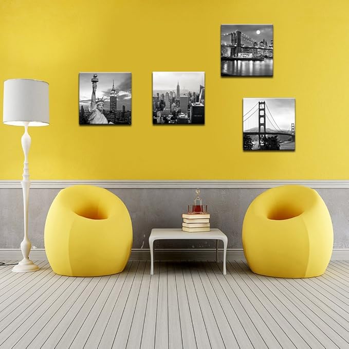 LevvArts Black and White City Wall Art Modern Brooklyn Bridge Picture Prints US Cityscape Canvas Artwork for Bedroom Home Decor-Ruum Studio Home