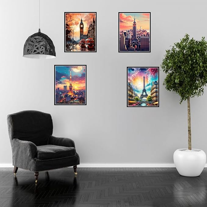 ELEVENSPACE Boho Wall Art Decor,New York, London, Tokyo, Paris, Eiffel Tower,City Wall Decor Art,Modern Landscape Wall Art for Living Room Bedroom Prints Poster,8x10 Inch Set of 4,Unframed-Ruum Studio Home