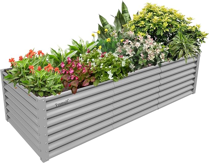 1 Pack 8x3x2FT Galvanized Raised Garden Bed Kit Retangular Metal Ground Planter Box Outdoor Bottomless Planter Raised Beds for Vegetables Flowers Herbs Fruits, Gray-Ruum Studio Home