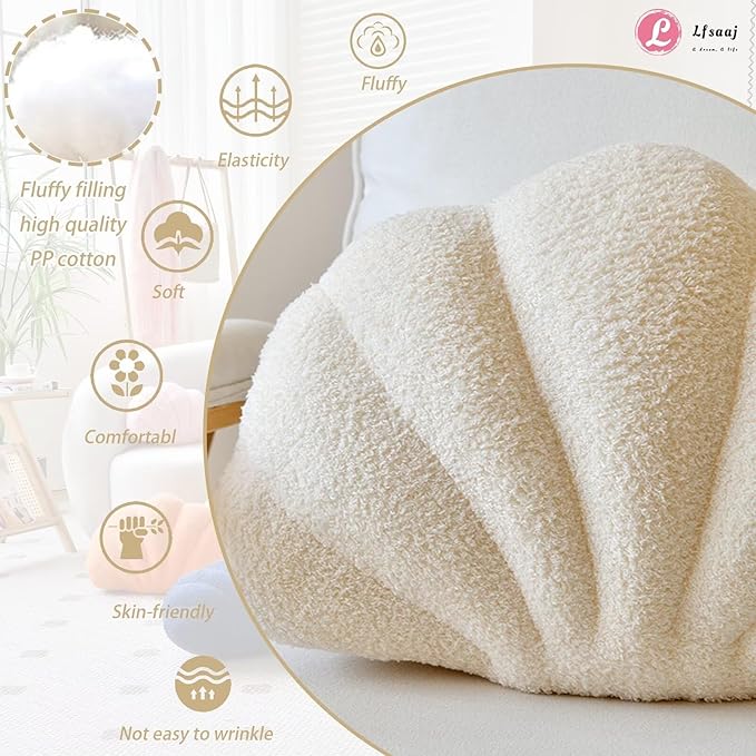 Beige Seashell Throw Pillows, Shell Shaped Throw Pillows, 13 Inch Soft Home Decorative Pillow Plush Cushion for Bed Couch Living Sofa Room Decor Accent Throw Pillow-Ruum Studio Home