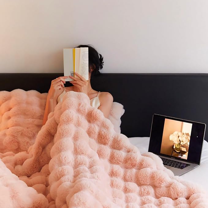 UKELER Large Fluffy Bed Blankets Throws Cozy Shaggy Faux Fur Blanket Soft Plush Thick Throw Blanket for Bed, Couch, Sofa, Office, Camping 60''x80'' Pink-Ruum Studio Home
