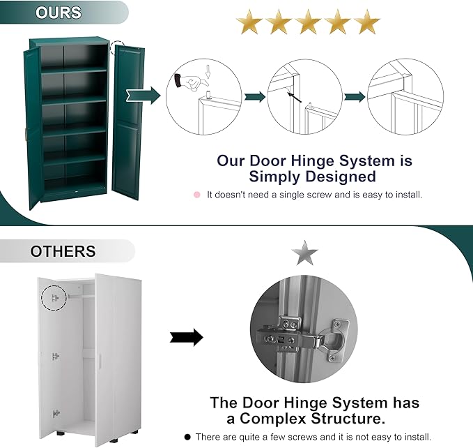 71" Storage Cabinet, Metal Pantry Cabinet, Kitchen Pantry Storage Cabinets with Doors and 4 Shelves, Cabinets for Laundry Room, Living Room, Dinning Room, Assembly Required, Green-Ruum Studio Home