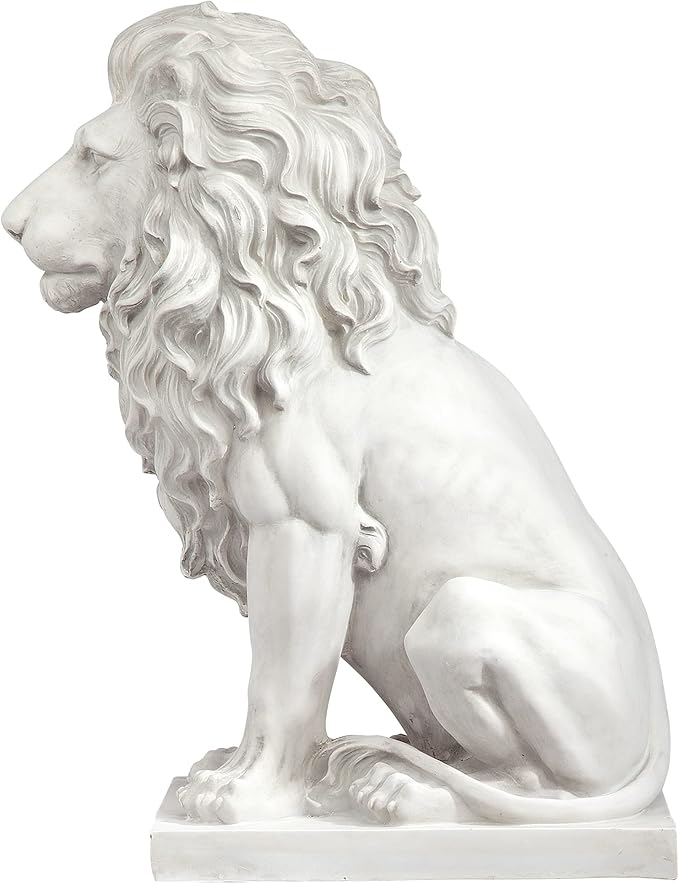 Design Toscano Lion of Florence Sentinel Indoor/Outdoor Animal Statue, 28 Inch Tall, Cast Stone Resin, Antique Stone Finish-Ruum Studio Home