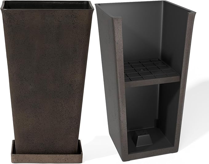 LA JOLIE MUSE Tall Outdoor Planters Set of 2, 20 inch Large Tapered Square Planters for Indoor/Outdoor Plants, Large Outdoor Flower Pots for Front Door, Patio and Deck-Ruum Studio Home