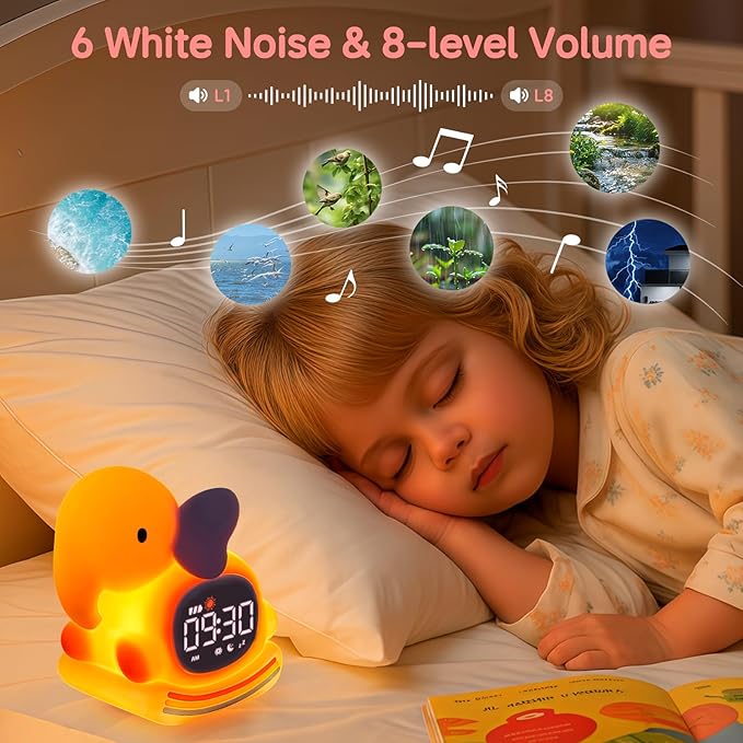 Alarm Clock for Kids with Night Light, Sleep Training Clock Time to Wake Clock, Rechargeable Silicone Light for Bedroom, Perfect Sleep Companion for Boys Girls, Pink Elephant-Ruum Studio Home
