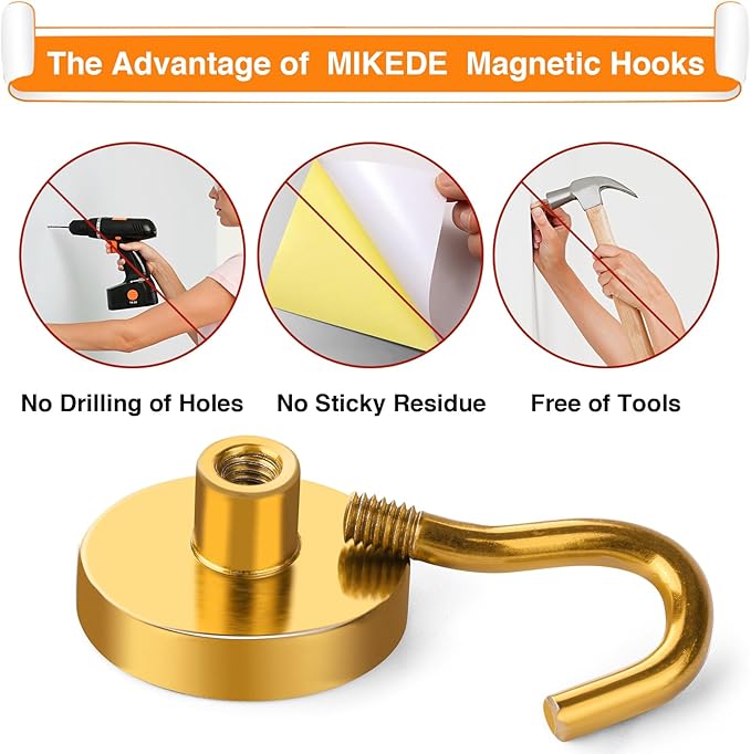 MIKEDE Magnetic Hooks Heavy Duty, 40 Lbs Magnet with Hooks for Cruise Cabins, Strong Magnets Neodymium for Hanging, Magnetic Wall Hooks for Refrigerator, Locker, Workplace(Yellow, 10 Pack)-Ruum Studio Home