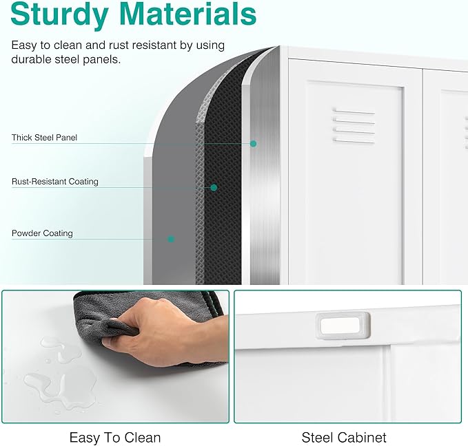 SISESOL Metal Storage Cabinet with Doors and Shelves,White Storage Cabinet with Leg & Vent Hole,Food Pantry Cabinets,5 Tier Metal Pantry,Tall Large Cupboard for Home,Kitchen,Dining/Living/Laundry Room-Ruum Studio Home