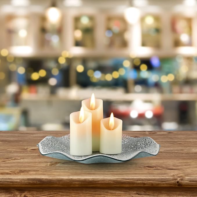 MDLUU Mosaic Centerpiece Tray, 11.6" Decorative Glass Plate, Home Decor Glass Bowl for Dining Room Table, Coffee Table, Gift (Silver)-Ruum Studio Home