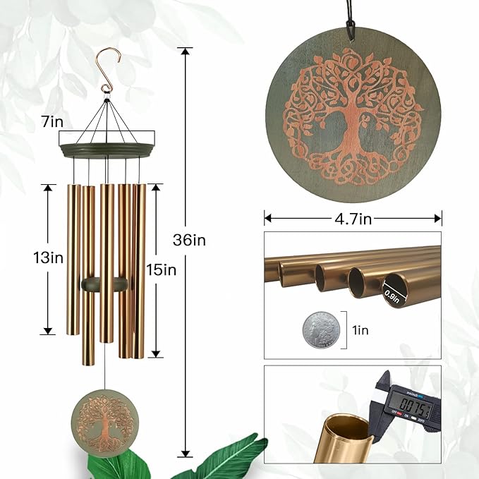 Gifts for Mom & Grandma - Outdoor Wind Chimes with Engraved Tree of Life, Large Patio Hanging Decor for Garden, Yard, Christmas, Anniversary Celebrations-Ruum Studio Home