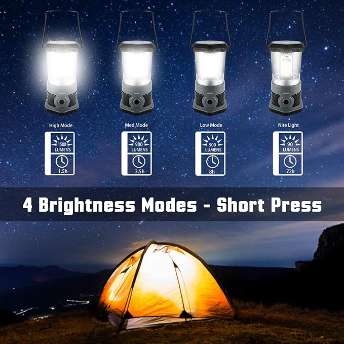 LED Camping Lantern, 1500 LM Lanterns for Power Outages with 4 D Batteries Included, Battery Powered Lantern Flashlight with 4 Light Modes, Weatherproof Tent Light for Storms and Hurricanes-Ruum Studio Home