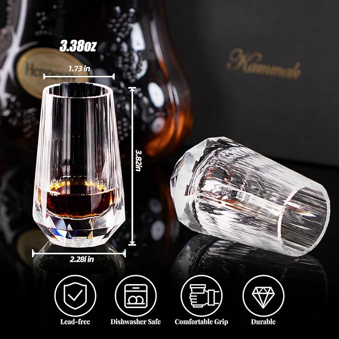 KAMMAK Crystal Whiskey Glasses Set of 2, Handcrafted Shot Glasses Stemless, 3.38oz Hand Blown White Cocktail Glasses, Engagement Gifts for Couples, Women, Men-Ruum Studio Home
