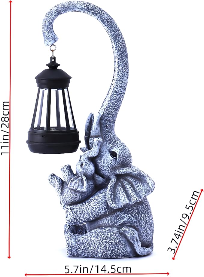Elephant Outdoor Statues with Cute Baby Garden Decor, Resin Elephant Figurines with Solar Lantern Outdoor Decoration Gifts for Mothers Day, Birthday Day-Ruum Studio Home