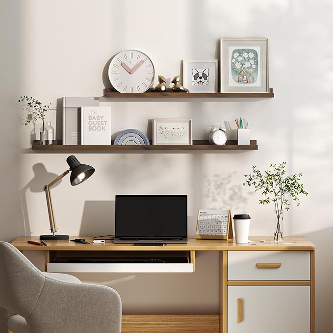 Floating Shelves for Wall, Picture Ledge Shelf 24 Inch Solid Wood Set of 2, Rustic Wall Shelves with Lip, Kids Bookshelf, Photo & Picture Live Edge Floating Shelves for Bedroom, Living Room, Kitchen-Ruum Studio Home
