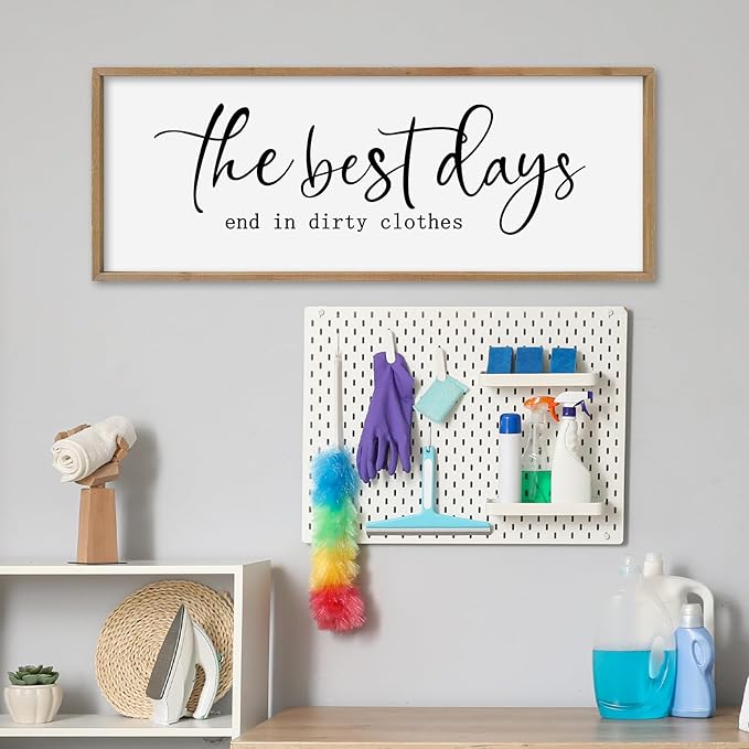 SRSZHIYUE The Best Days End In Dirtiest Clothes Sign Wall Decor Art 40"×15" for Laundry Room Large Wood Framed Wall Hanging (Wood)-Ruum Studio Home