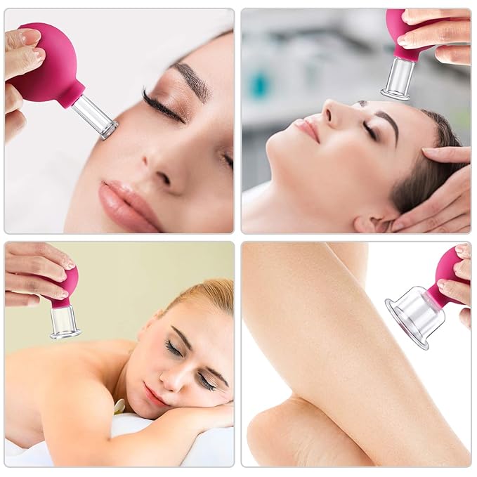 4 Size Facial Cupping Therapy Set Glass, Eye Face Vacuum Massage Anti Cellulite Cup - Silicone, for Beauty Body Cup Lymphatic Fascia Massager (Gift Box Packaging-red)-Ruum Studio Home