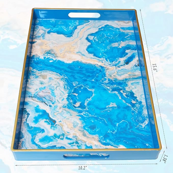 Spsyrine Serving Tray, Plastic Rectangular Coffee Table Tray with Handles, Marble Decorative Tray for Living Room, Ottoman, Bathroom Decor. 15.6” X 10.2" HSRE-Ruum Studio Home