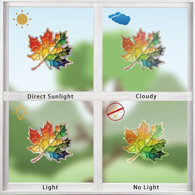 14pcs Window Decals for Bird Strikes, Anti Collision Window Clings, Rainbow Reflection Window Sticker, Maple Leaf Style Sun Catcher Stickers for Glass Windows-Ruum Studio Home