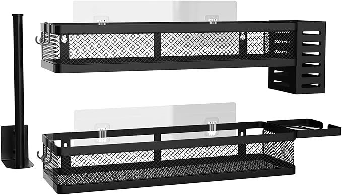 PUSDON Metal Wall Hanging Basket 2 Packs DIY Suitable for Multiple Scenes - Large Black Netting Set-Ruum Studio Home