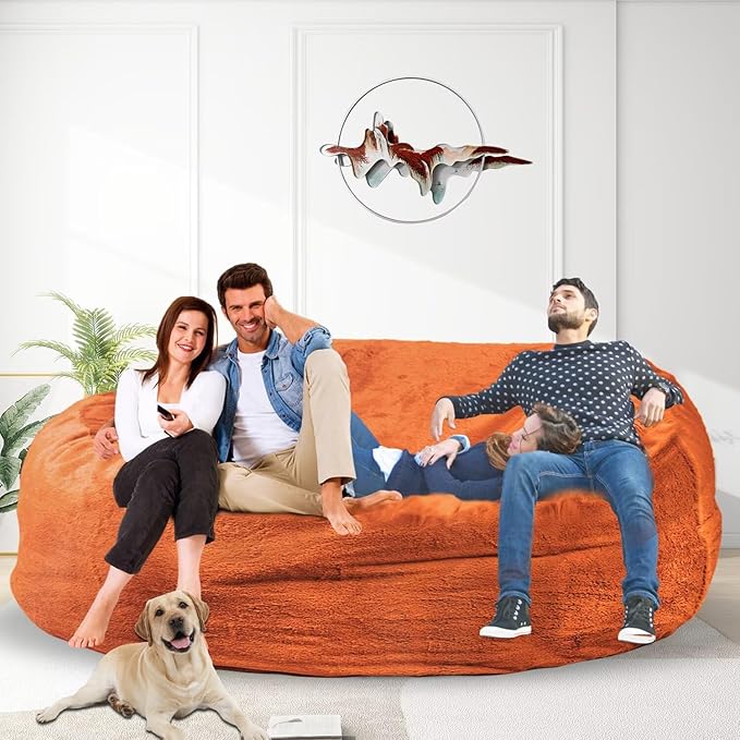 Bean Bag Chair for Adults 7FT,Soft Removable Cover for Teens/Girls Bedroom,Fluffy Giant Round Floor Beanbag Lounger Chairs (No Filler,Orange)-Ruum Studio Home