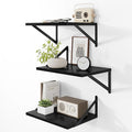 Heimlove Deep Floating Shelves for Wall, 12 Inch Deep Floating Shelves Set of 3, 16W x 12D Wood Wall Shelves, Wide Wood Shelves with Metal Bracket for Living Room, Kitchen, Office, Bedroom - Black-Ruum Studio Home