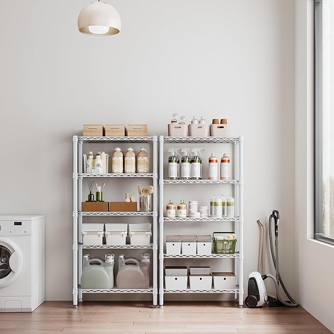 1250 lbs 5 Tier Shelf Metal Storage Shelves Wire Rack Closet Organizers for Garage Kitchen Bathroom Laundry White 11.8" D x 29.5" W x 59.5" H-Ruum Studio Home