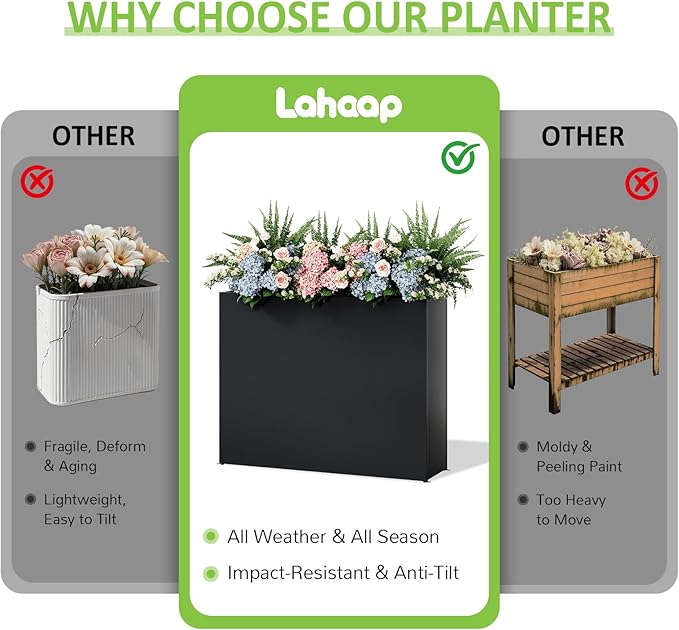 Planter Box Outdoor 38"W x 10.2"D x 30"H- Tall Rectangular Planters for Outdoor Patio/Porch, All-Weather with Anti-dumping Kit, Durable Galvanized Steel, Modern Design for Plants, Flower,Garden-Ruum Studio Home