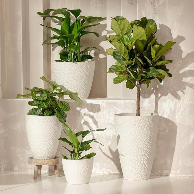 LA JOLIE MUSE 10 Inch Hanging Planters for Indoor Plants, Outdoor Garden Planter Pots, White, Honeycomb, Set of 2-Ruum Studio Home
