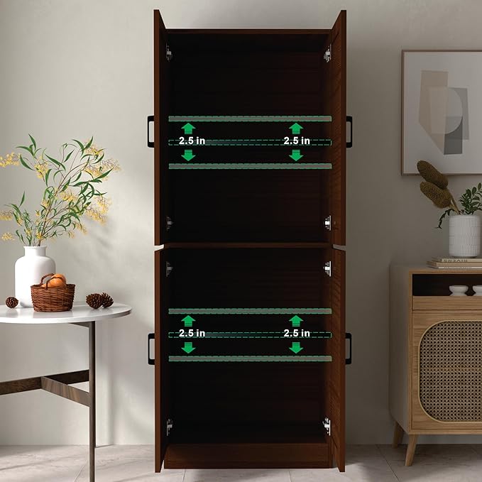 Brown Kitchen Pantry, 71" Tall Cabinet with Doors, Hutch with Storage for Dining Room-Ruum Studio Home