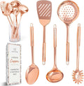 Copper Cooking Utensils Set – 5-Piece Rose Gold Stainless Steel Kitchen Tools for Cooking and Serving Includes Ladle, Spoon, Pasta Fork, Spatula, and Skimmer – Stylish Copper Kitchen Accessories-Ruum Studio Home