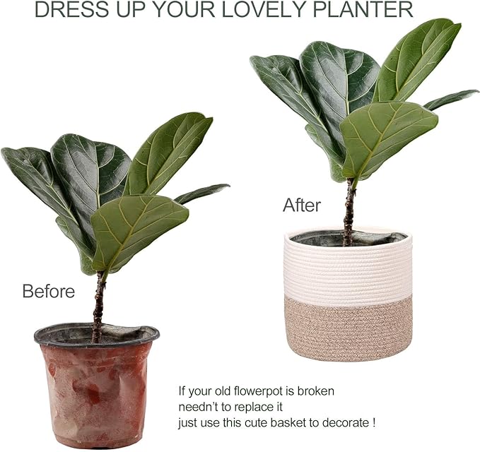 Planter Baskets for Indoor 11" Planters Cotton Rope Flower Plant Pots Cover,Woven Storage Baskets for Crafts, Organization Modern Home Decor 11"x11"Khaki-Ruum Studio Home