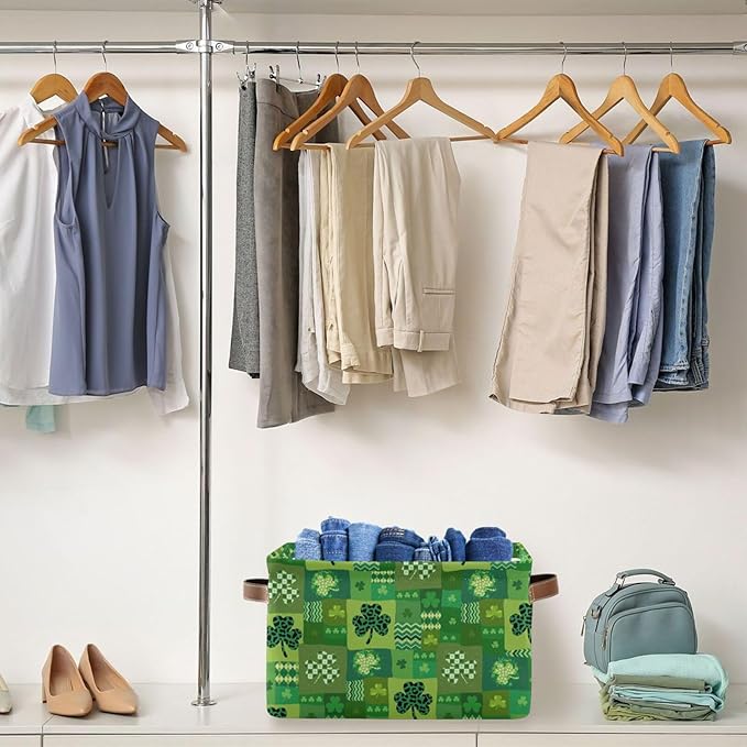 St Patrick's Day Storage Basket Cube Storage Bins Organizer Bag Collapsible Closet Shelf Baskets with handle for Baby Cloth Pet Toy Book 14.2×10.2×8.3 IN-Ruum Studio Home