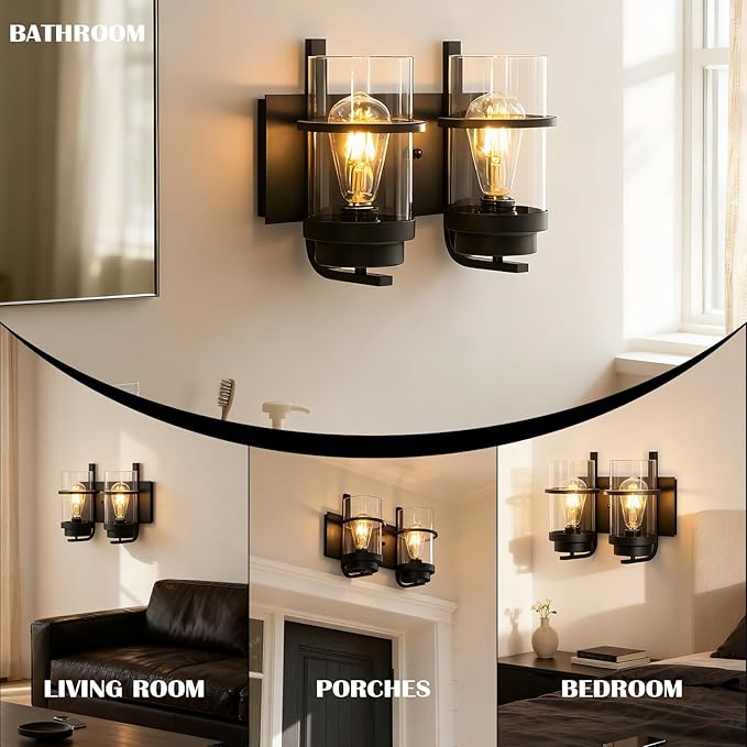Bathroom Vanity Light Fixtures,2 Light Bathroom Vanity Lights,Black Farmhouse Sconce Over Mirror(Bulbs not Included)-Ruum Studio Home