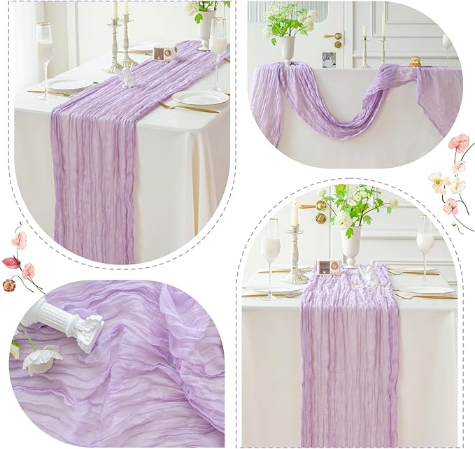 Sioloc 1 Pack Lilac Purple Lavender Cheesecloth Table Runner Fall Autumn Decor for Home 10ft Table Cloth for Tea Wedding Birthday Party Baby Bridal Shower Halloween Thanksgiving-Ruum Studio Home