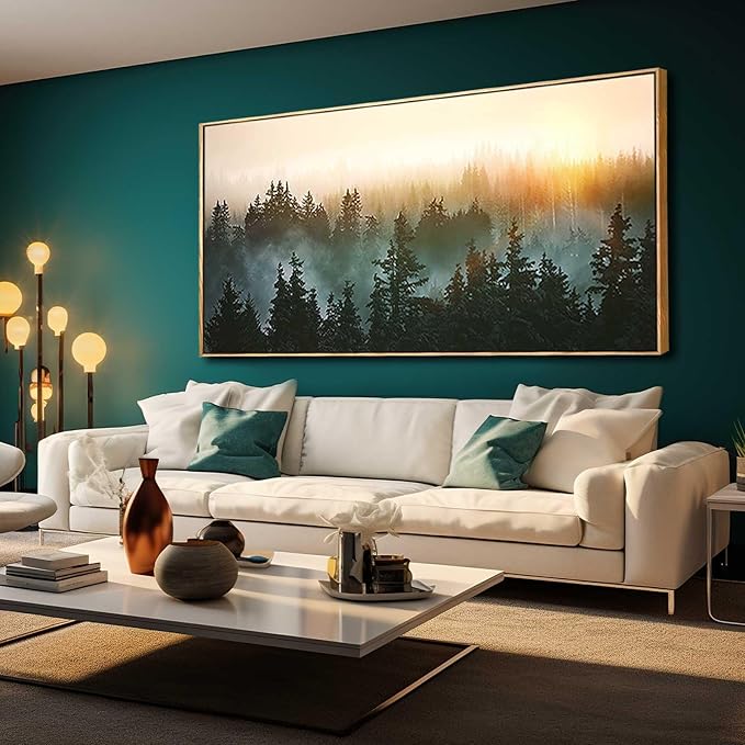 Large Artwork Foggy Forest Canvas Wall Art Landscape Mountain Painting Wall Art for Bedroom Living Room Kitchen Office Framed Wall Art 30x60 Inch-Ruum Studio Home