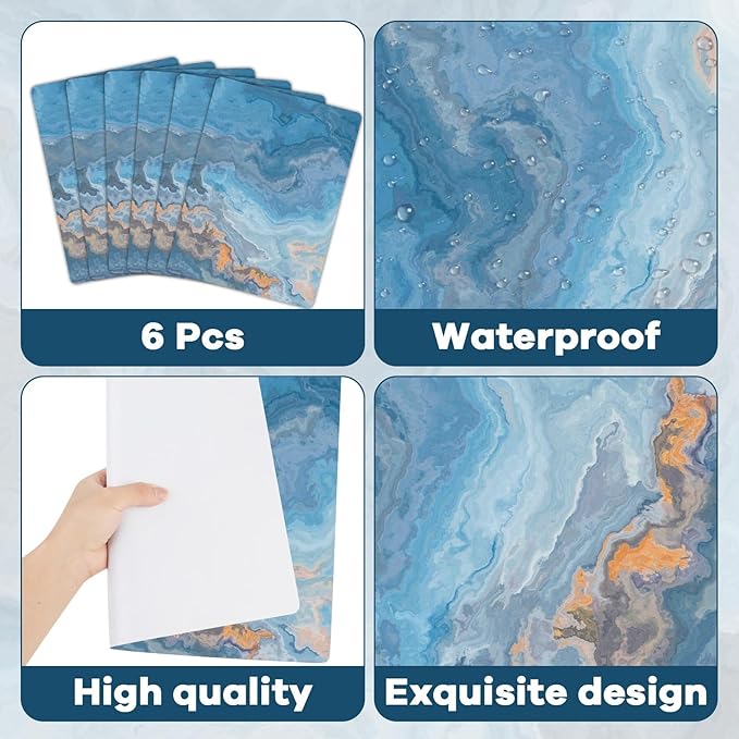 Marble Placemats Set of 6 Blue Marbles Plastic Table Mats Marble Theme Place Mats Wipe Clean Washable Holiday Table Decoration for Indoor Outdoor Party Kitchen Dining-Ruum Studio Home
