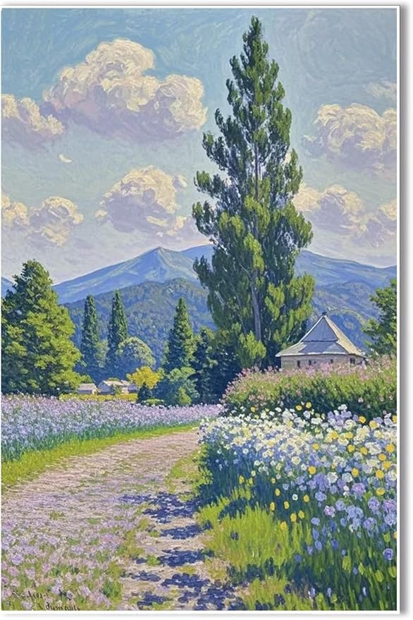 Countryside wildflowers landscape canvas poster natural plant flower artwork retro pastoral flower path suitable for farmhouse decoration-Ruum Studio Home