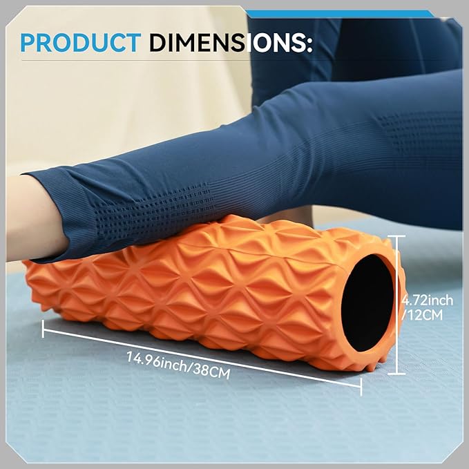 Foam Roller - 15 inch Deep Tissue Massager for Muscle Massage, Myofascial Trigger Point Release, Exercise, Yoga, Pilates & Stretching(Orange)-Ruum Studio Home