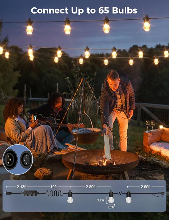 XMCOSY+ 96FT Smart Outdoor String Lights - RGBCWIC Dimmable Acrylic Bulbs, Color Changing LED Patio Lights APP WiFi Control, Compatible with Alexa, IP65 Waterproof Outdoor Lights for Backyard Porch-Ruum Studio Home