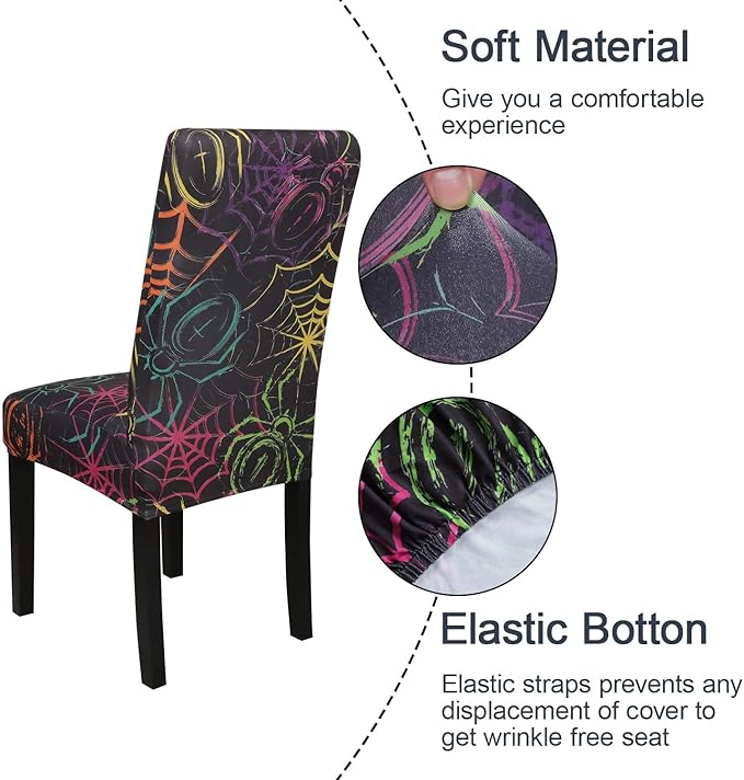 JQinHome Spider Halloween Chair Slipcover,Web Black Chair Covers Set of 4, High Stretch Washable Chair Protector Cover for Dining Room, Kitchen,Home Party,Wedding Ceremony(Spider,4PC)-Ruum Studio Home