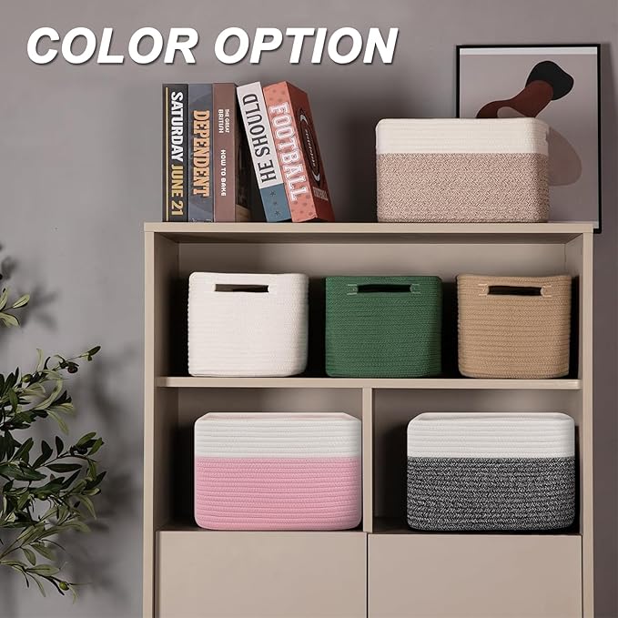 4 Pack Storage Baskets for Organizing, Woven Baskets for Shelves - Perfect for Toys, Books, Towels, and Clothes, Durable Gift Basket Bins Toy Storage, 12.7''Lx9''Wx7.8''H, Pink & White-Ruum Studio Home