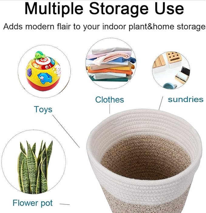 Woven Cotton Rope Plant Basket for 8" Flower Pot Small Basket for Plants Storage Organizer H7.5 x W8.5-Ruum Studio Home