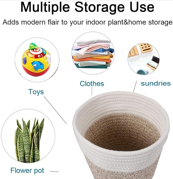 Cotton Rope Plant Basket Modern Woven Basket for 6" Flower Pot Floor Indoor Planters,Rustic Home Decor Storage Organizer H6 3/4" x W6 1/2"-Ruum Studio Home