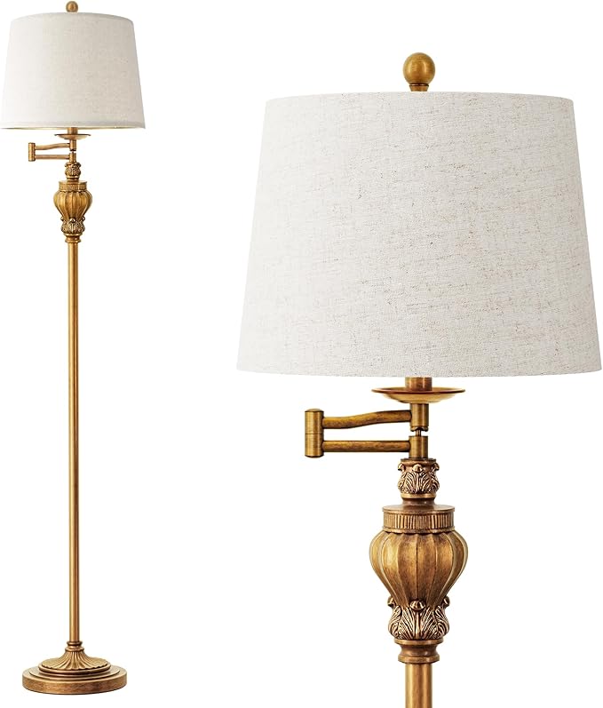 61" Vintage Floor Lamp with 350° Adjustable Swing Arm, Gold Standing Lamp for Bedroom Living Room Nightstand Bedside Retro Farmhouse Mid Century Lamp Light Home Décor Office Gifts-Ruum Studio Home